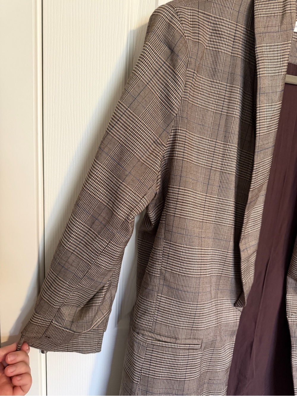 Altar’d State Plaid Open Front Blazer Brown Taupe Career Chic Size S - Picture 3 of 6